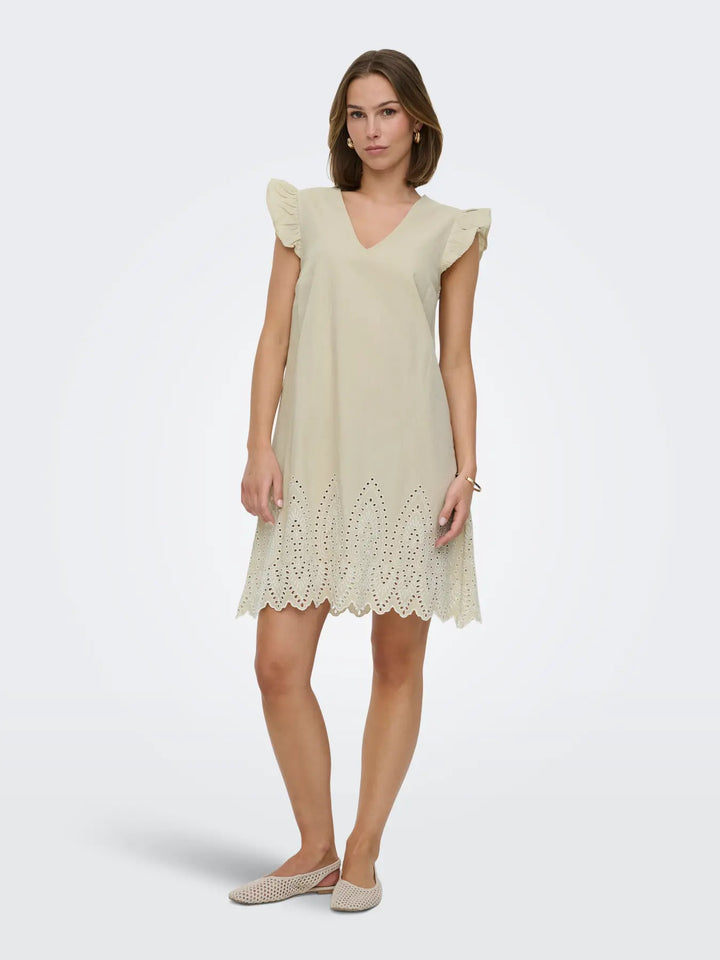 Only - Onltulum Emb S/S Dress - 4961287 Olive Gray Bright White Emb