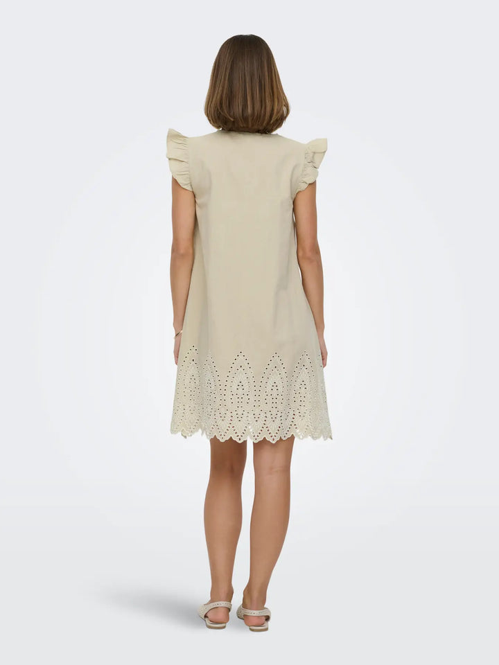 Only - Onltulum Emb S/S Dress - 4961287 Olive Gray Bright White Emb