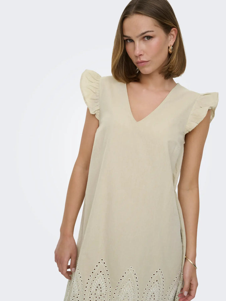 Only - Onltulum Emb S/S Dress - 4961287 Olive Gray Bright White Emb