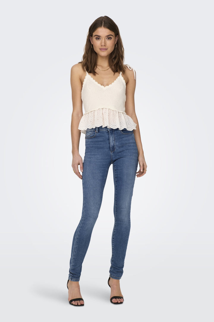 Forudbestilling - Only - Onlkristin Life Sl Short Mix Top Knt - 4209293 Cloud Dancer