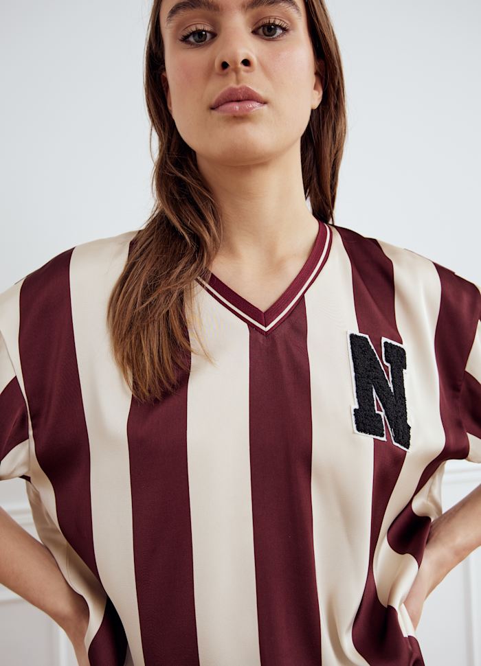 Noella - Lucena Blouse 14060002 - 1382 - Mahogany Ivory Stripe