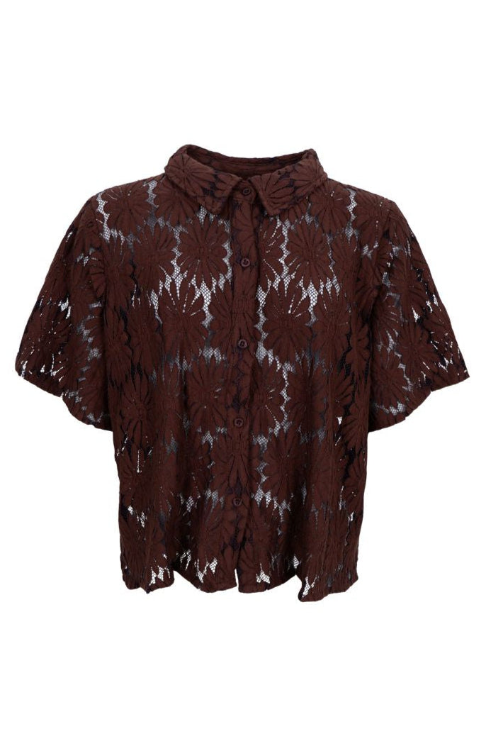Black Colour - Bccosmos Ss Flower Shirt 40889 - Chocolate