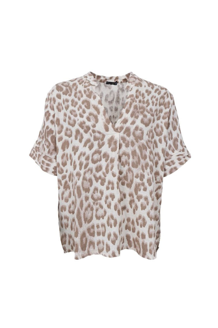 Black Colour - Bcmelina Ss Linen Blouse 40842 - Nougat Leo