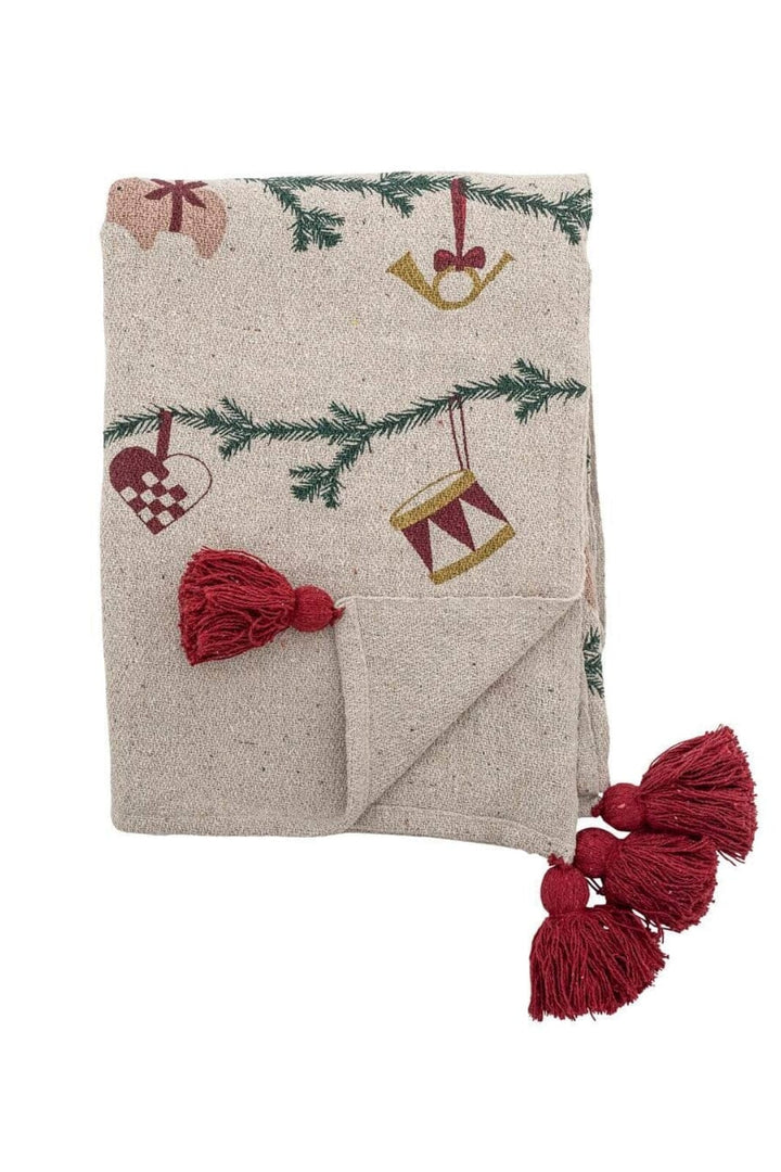 Bloomingville - Yule Plaid, Natur, Genanvendt Bomuld - L160xW130 cm Jul 