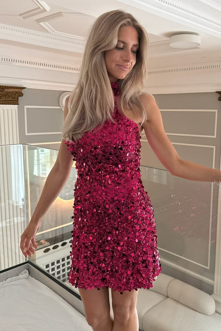 BYIC - Emilyic Mini Dress A23997 - Fuchsia Pink Sequin
