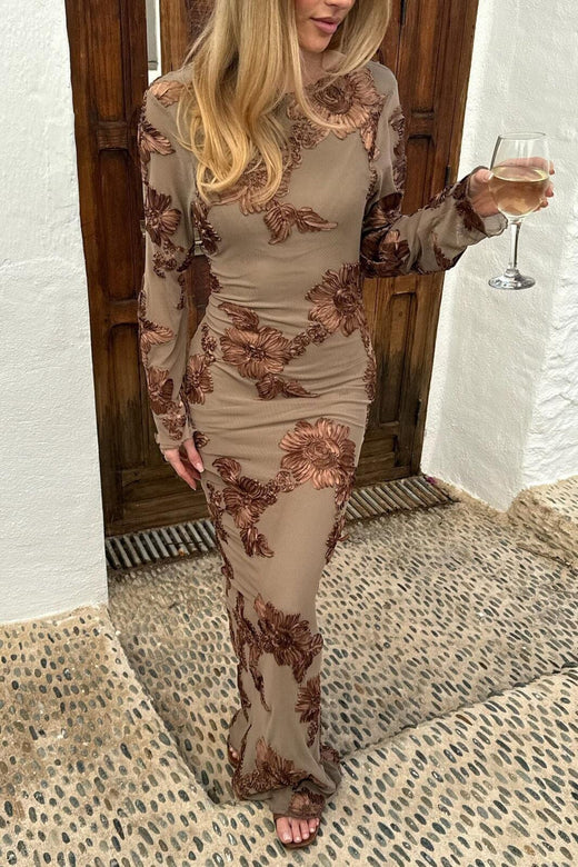 Forudbestilling - BYIC - Floraic Mesh Dress A23862 - Mocca Flower Kjoler 