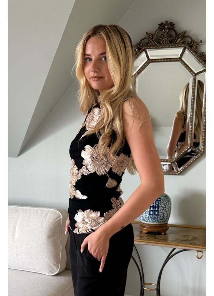 BYIC - Miraic Mesh Top A23927 - Black Beige Flower Toppe 