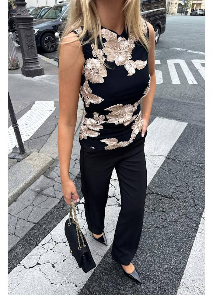 BYIC - Miraic Mesh Top A23927 - Black Beige Flower Toppe 