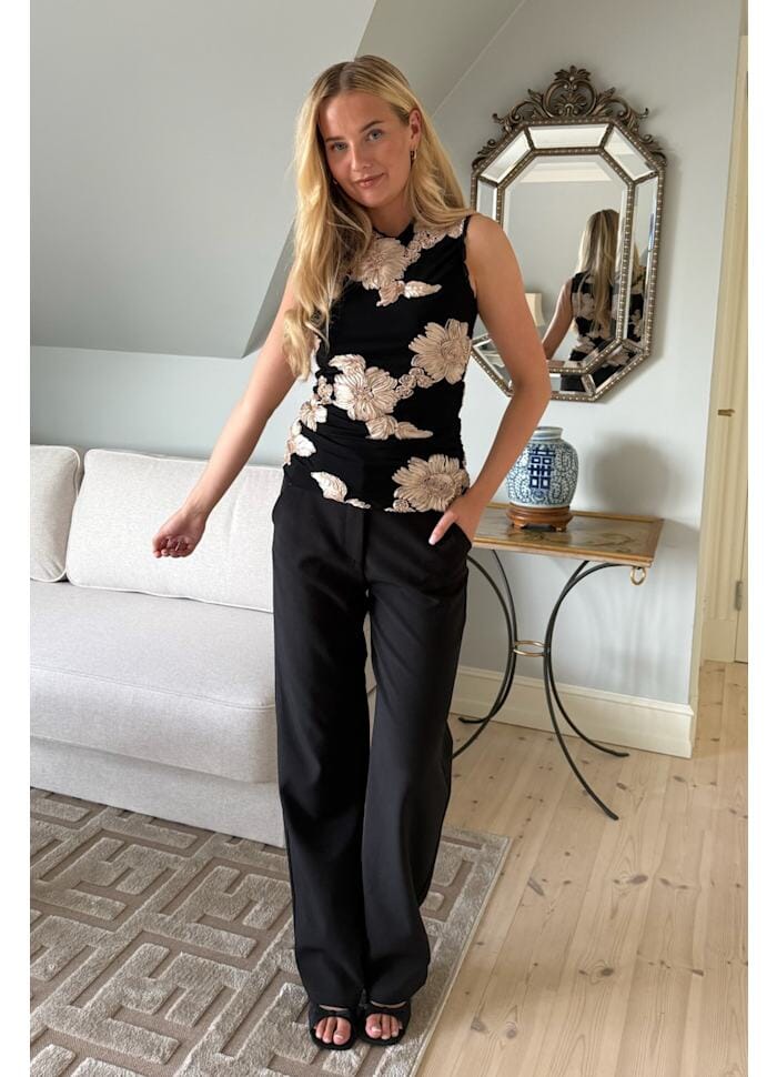 BYIC - Miraic Mesh Top A23927 - Black Beige Flower Toppe 