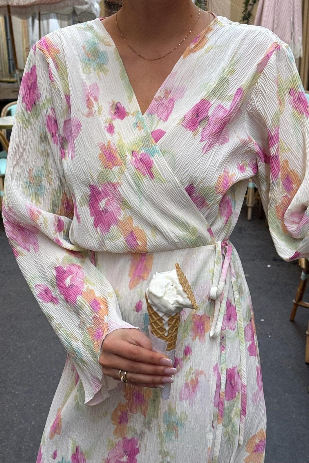 BYIC - Ofeliaic Long Wrap Dress A23640 - Pink Flower Blush Print Kjoler 