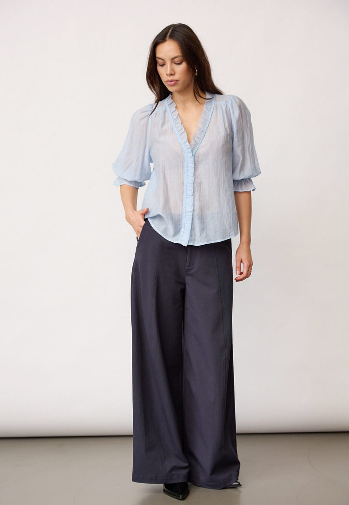 Co´Couture - Avicc Lace Ss V-Blouse 500169 - 40004 - Pale Blue Bluser 
