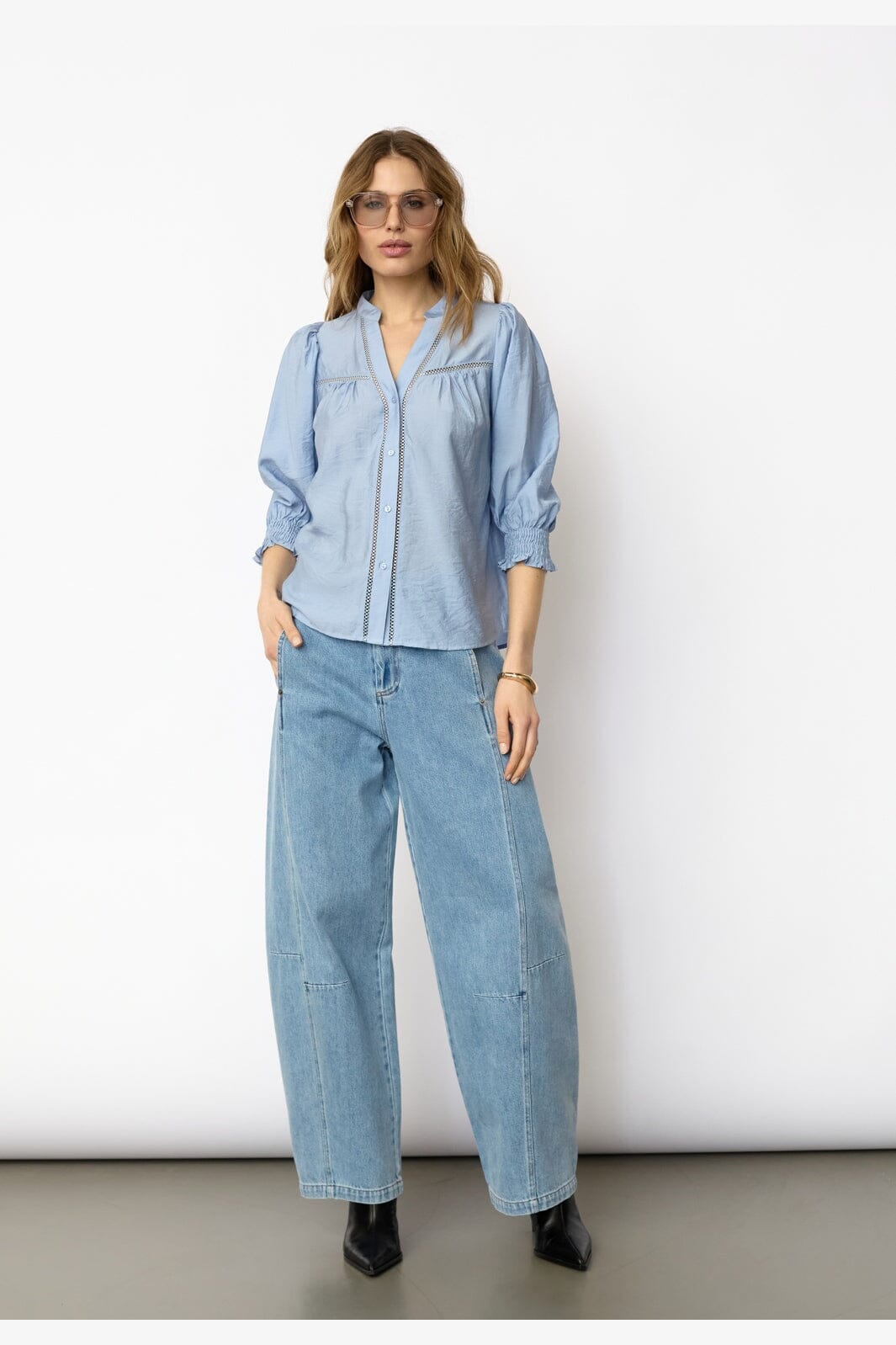 Co´Couture - Callumcc Lace Puff V-Shirt 45173 - 23 - Pale Blue