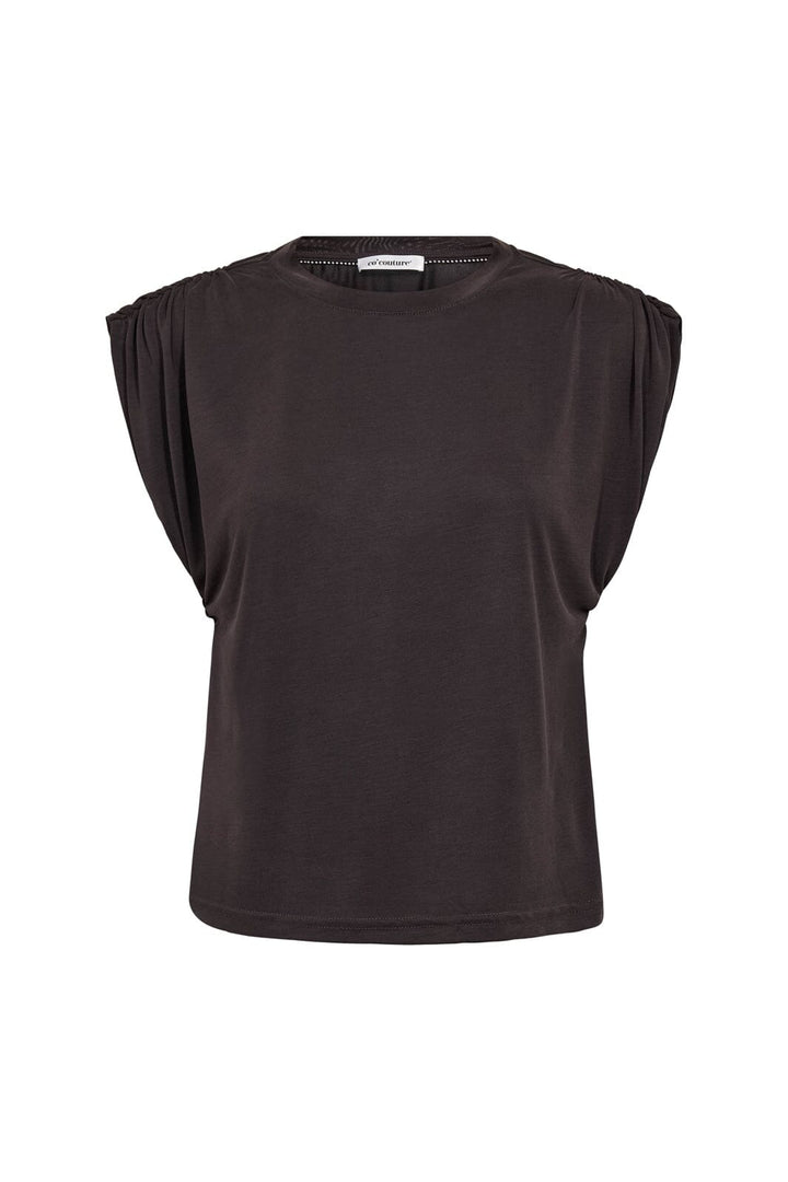 Co´Couture - Camillacc Ruched Shoulder Tee 43033 - 140 - Dark Grey