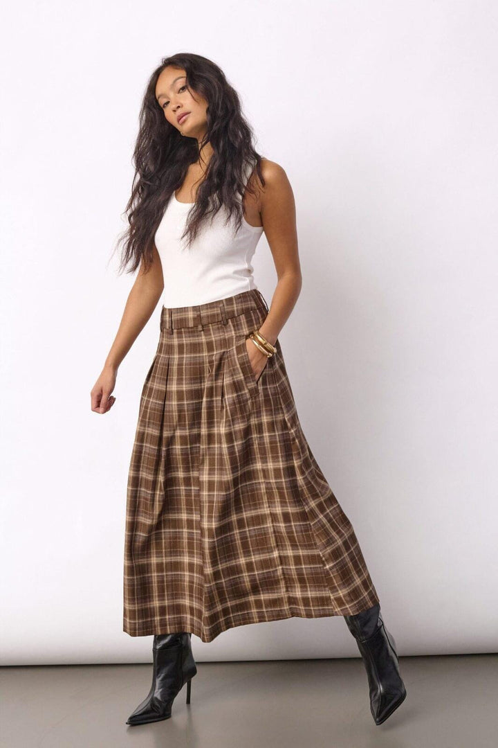Co´Couture - Dagnycc Anya Check Pleat Skirt 500071 - 20002 - Brown Nederdele 