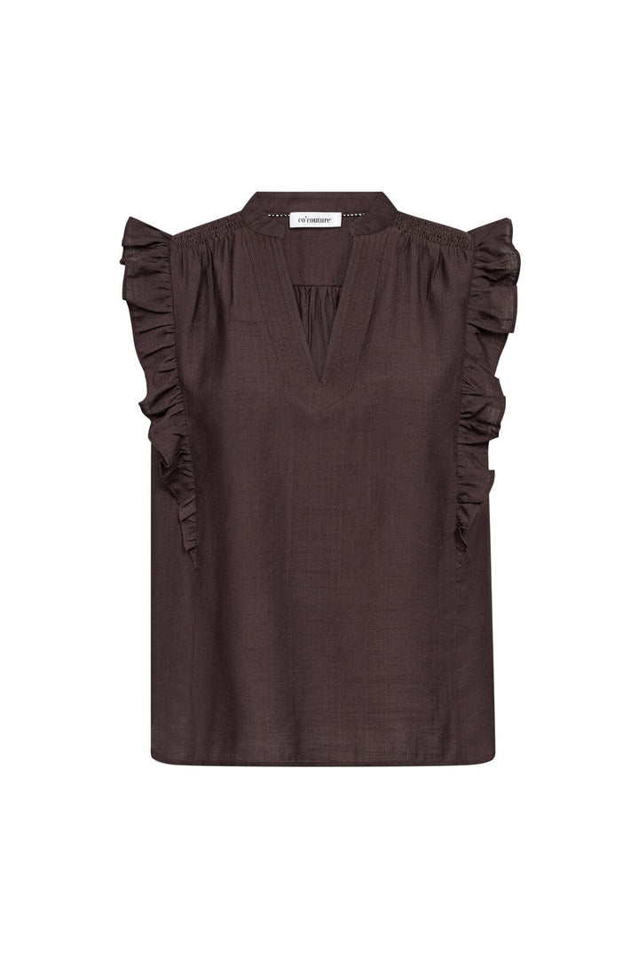 Co´Couture - Heracc Frill Ss V-Top 45165 - 145 - Dark Brown