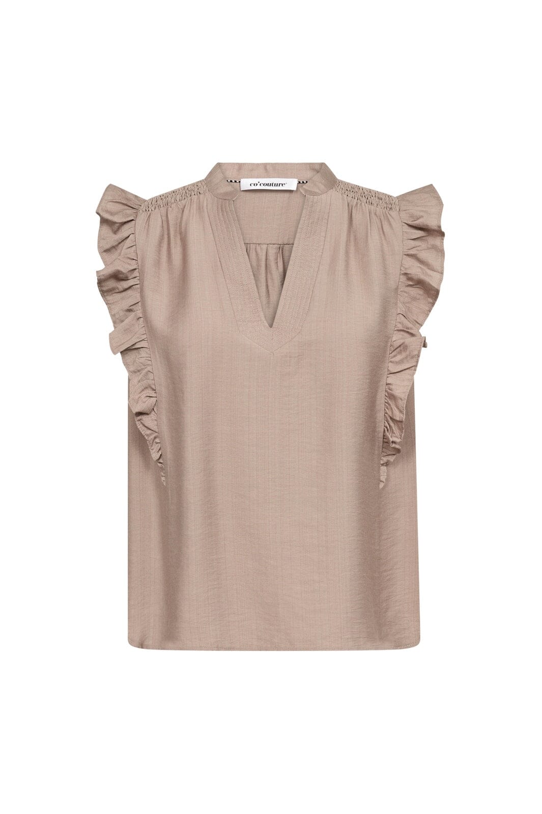 Co´Couture - Heracc Frill Ss V-Top 45165 - 154 - Walnut