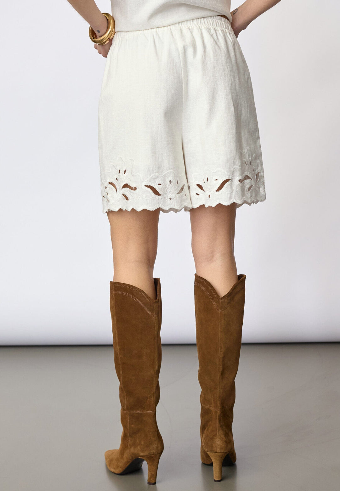 Co´Couture - Litacc Linen Emb Shorts 41196 - 4000 - White Shorts 