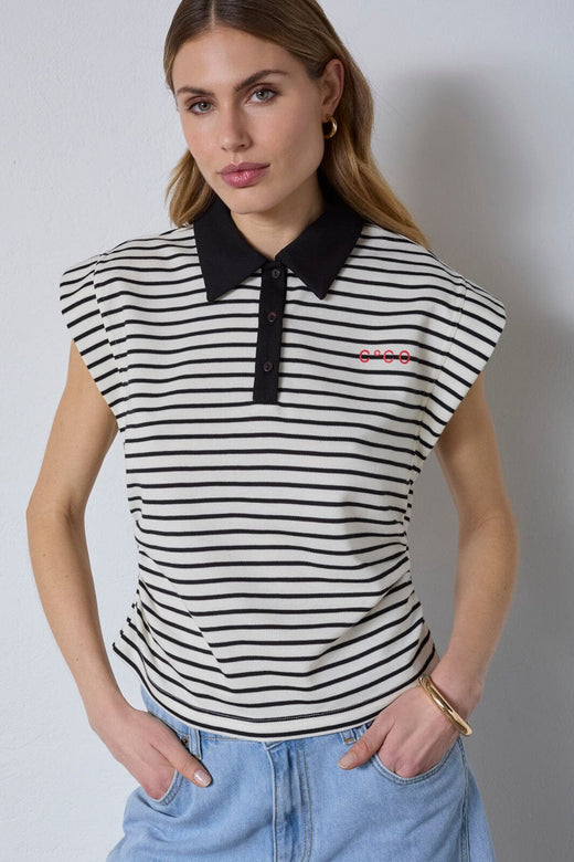 Co´Couture - Normacc Stripe Polo Top 43024 - 96 - Black