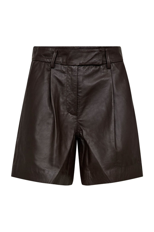 Co´Couture - Phoebecc Leather Pleat Shorts 31458 - 145 - Dark Brown