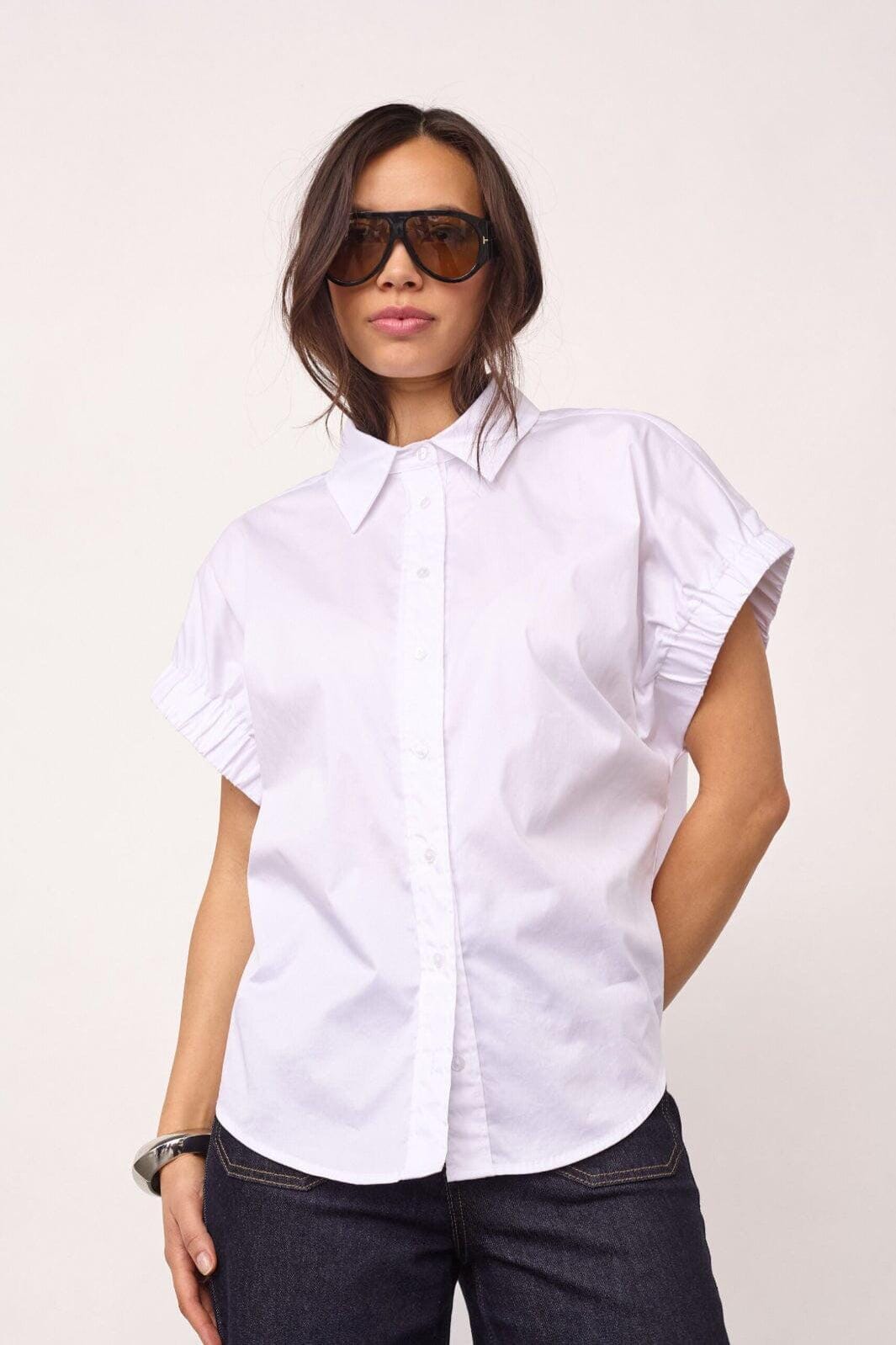 Co´Couture - Poppycc Elastic Cuff Ss Shirt 500053 - 10001 - White Skjorter 