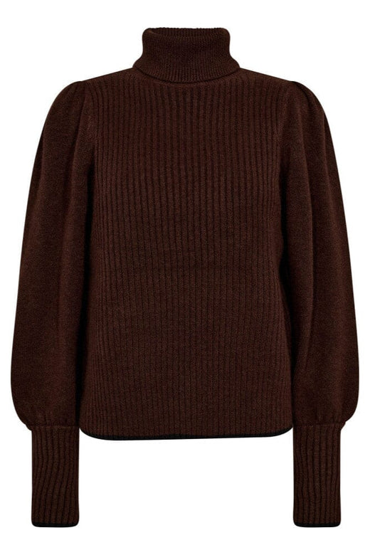 Co´Couture - Rowcc Puff Rib Roll Neck 32209 - 145 - Dark Brown Strikbluser 