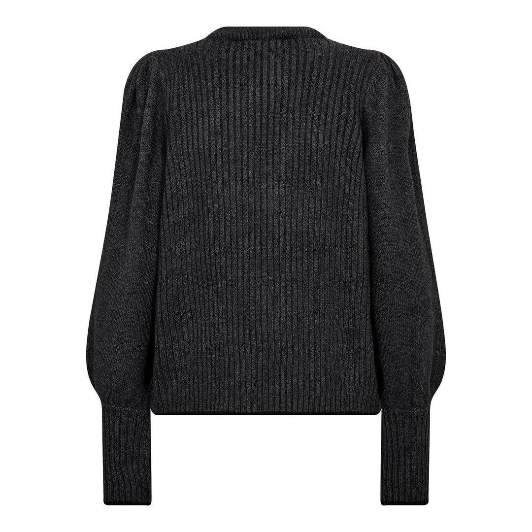 Co´Couture - Rowcc Puff Rib V-Knit 32227 - 140 - Dark Grey Strikbluser 