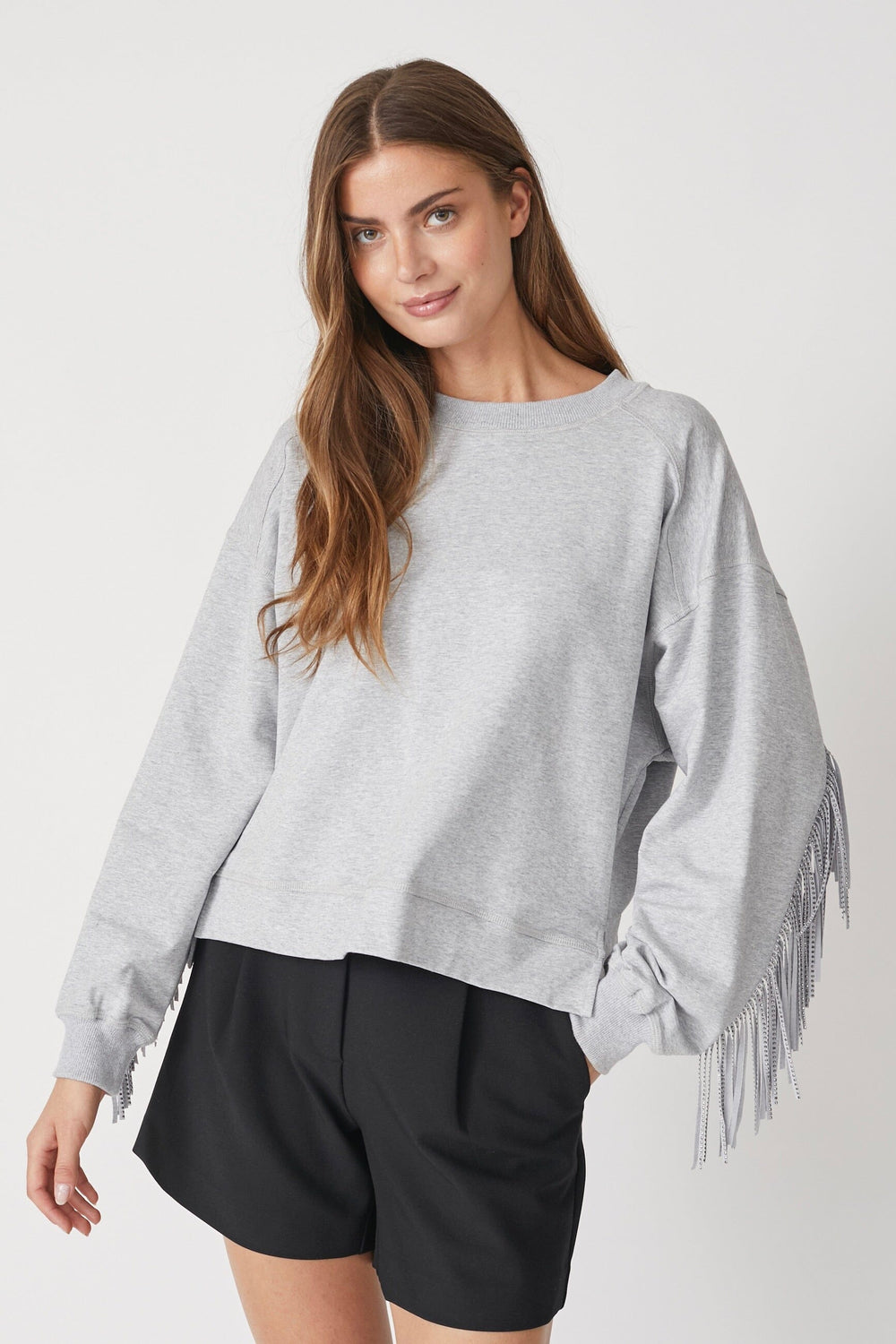 Co´Couture - Studcc Fringe Sweat 37031 - 138 - Light Grey Sweatshirts 