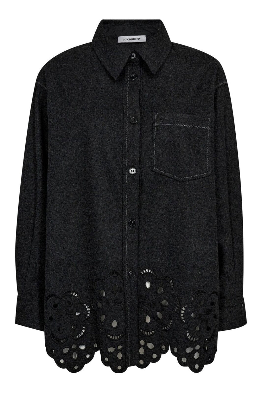 Co´Couture - Warrencc Wool Embroidery Shirt 35151 - 140 - Dark Grey Skjorter 