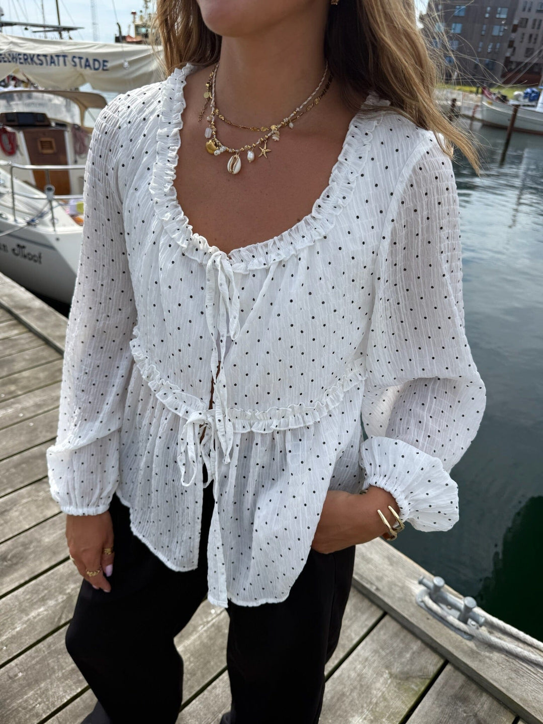 Dear Molly - Dot Bow 156761C - White W.black Dots Bluser 