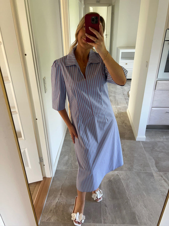 Dear Molly - Shirt Dress - Blue And Red Stripe Kjoler 