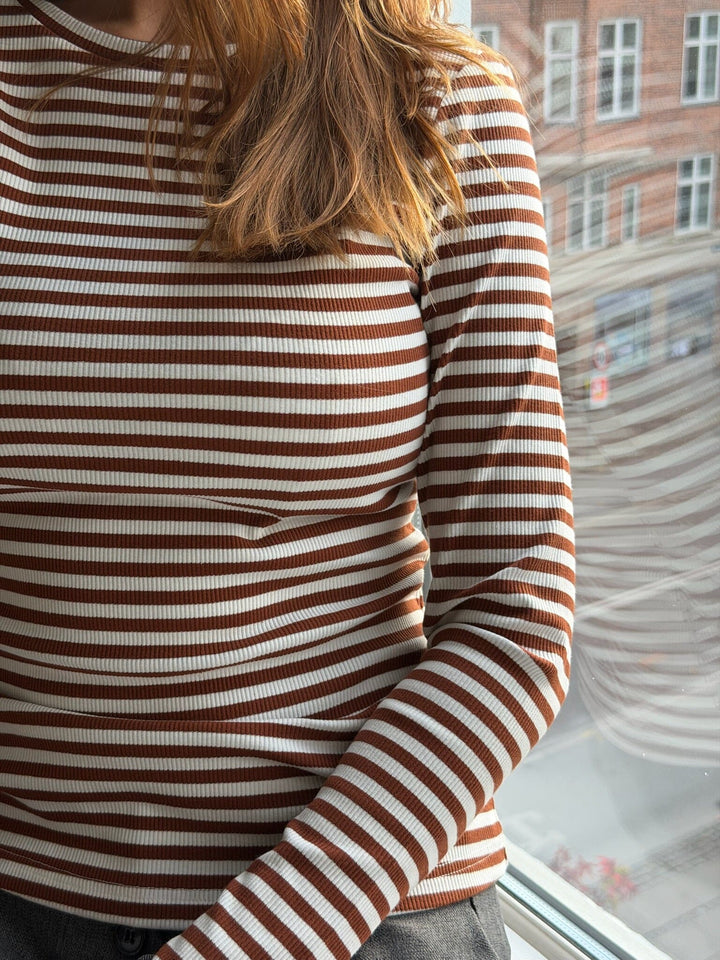 Dear Molly - Stripe Blouse Ch156543e - Brown/White Bluser 