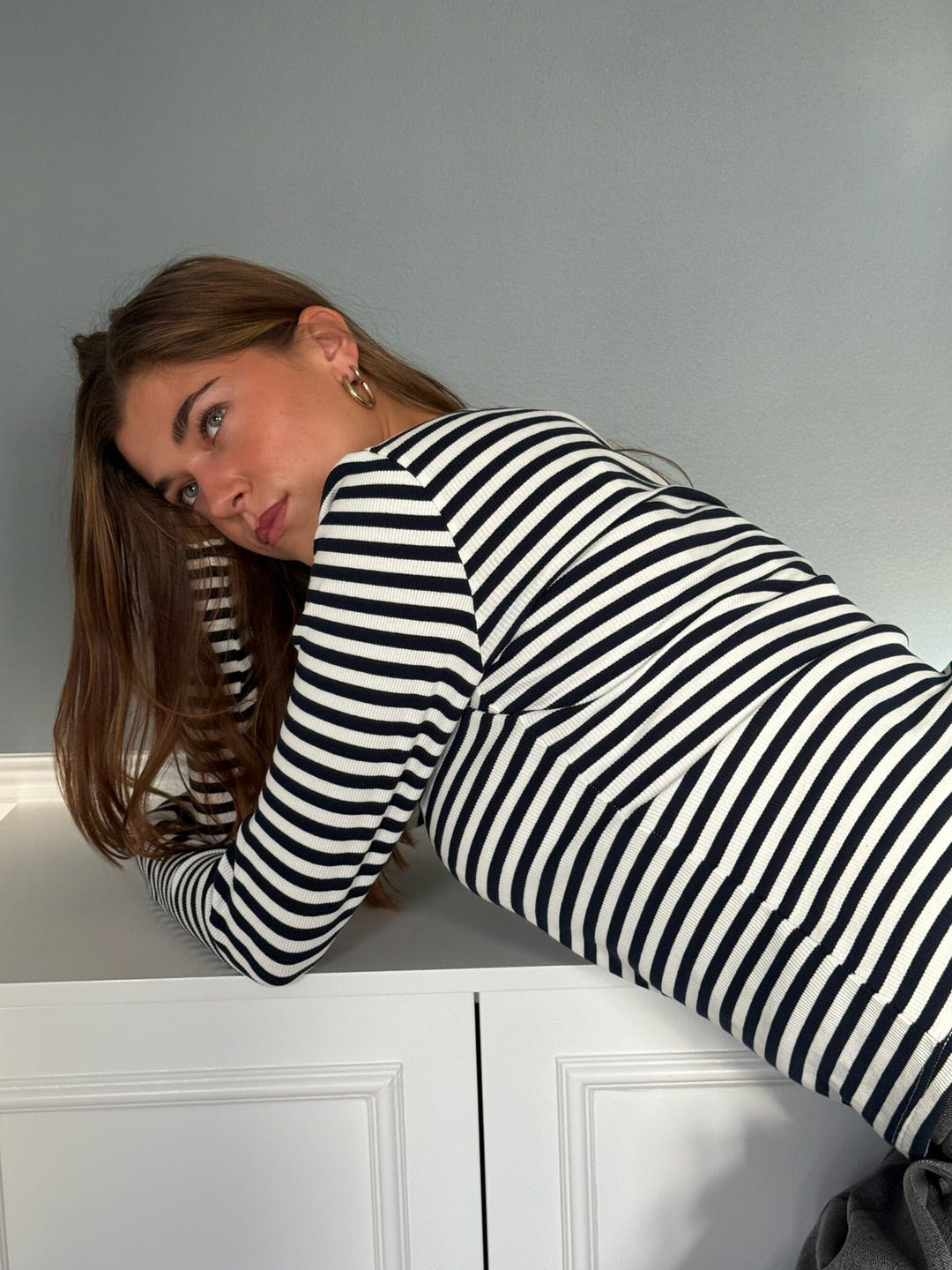 Dear Molly - Stripe Blouse Ch156543e - Navy/White Bluser 