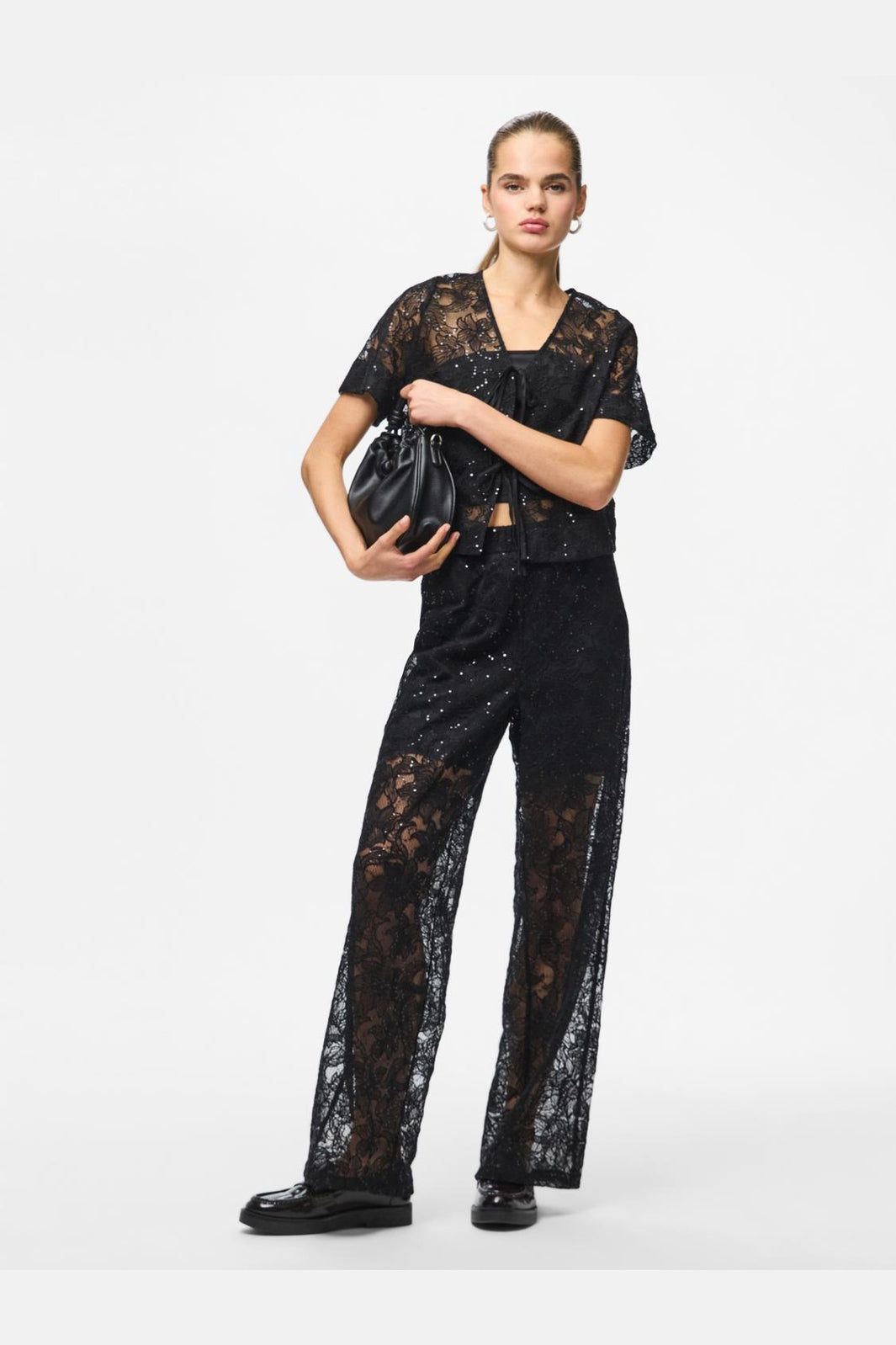Pieces - Pclouise Straight Pants - 5039172 Black Black Sequins