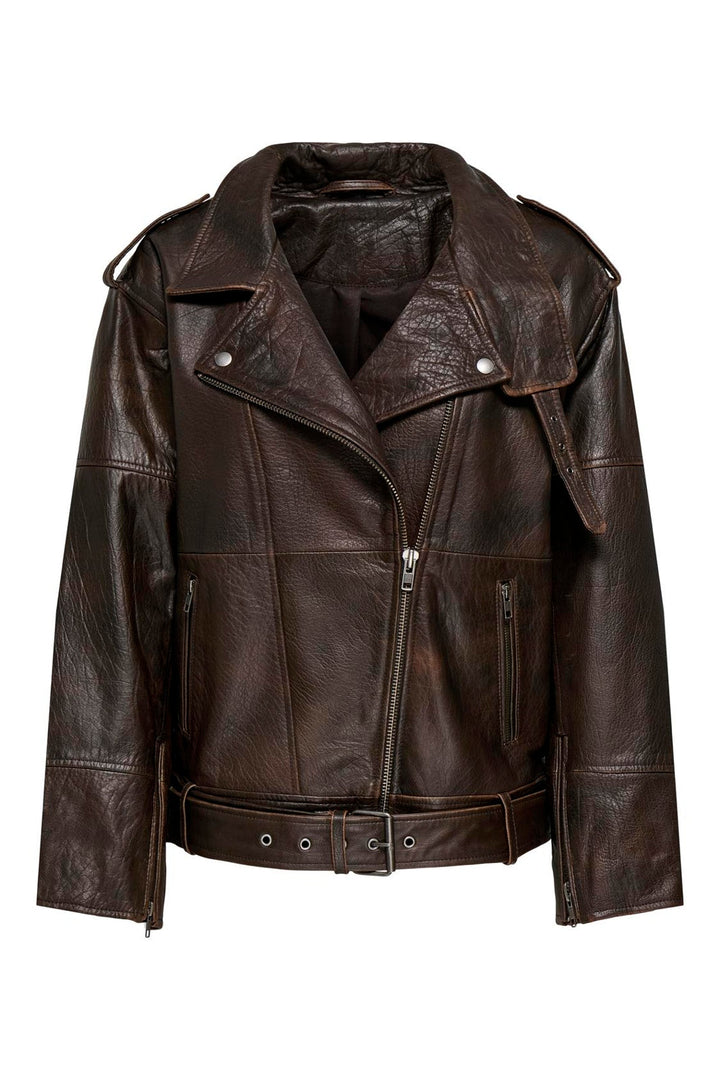 Only - Onlpetra Real Leather Biker - 5275663 Carafe Washed