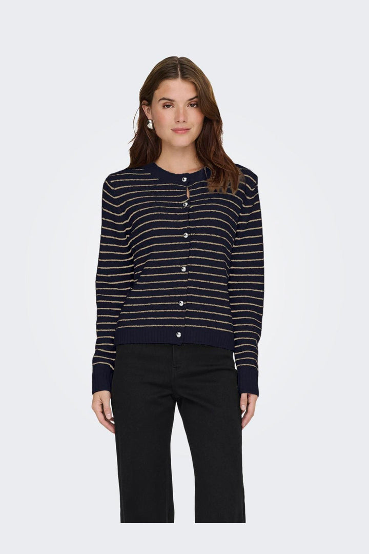 Only - Onlchester Life Ls Stripe Cardi Cc Knt - 4959096 Night Sky Humus/Mel/Silver Button