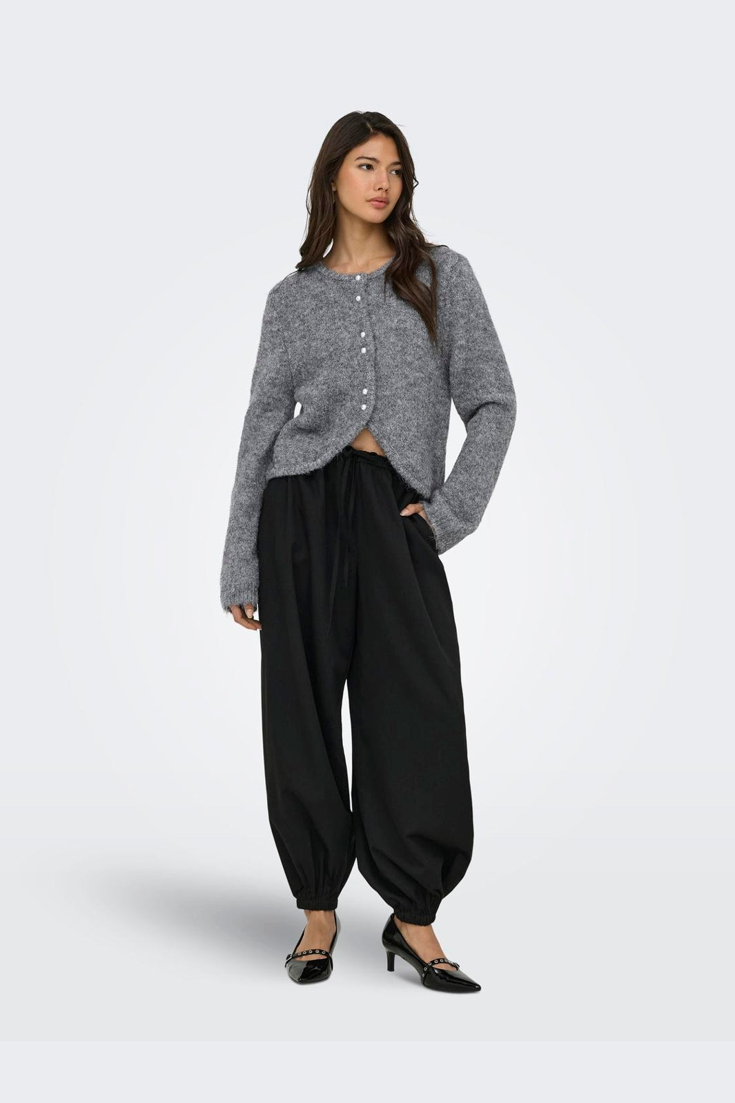 Only - Onlzaggie Ls Button Cardi Cc Knt - 5027936 Dark Grey Melange Pearl Button