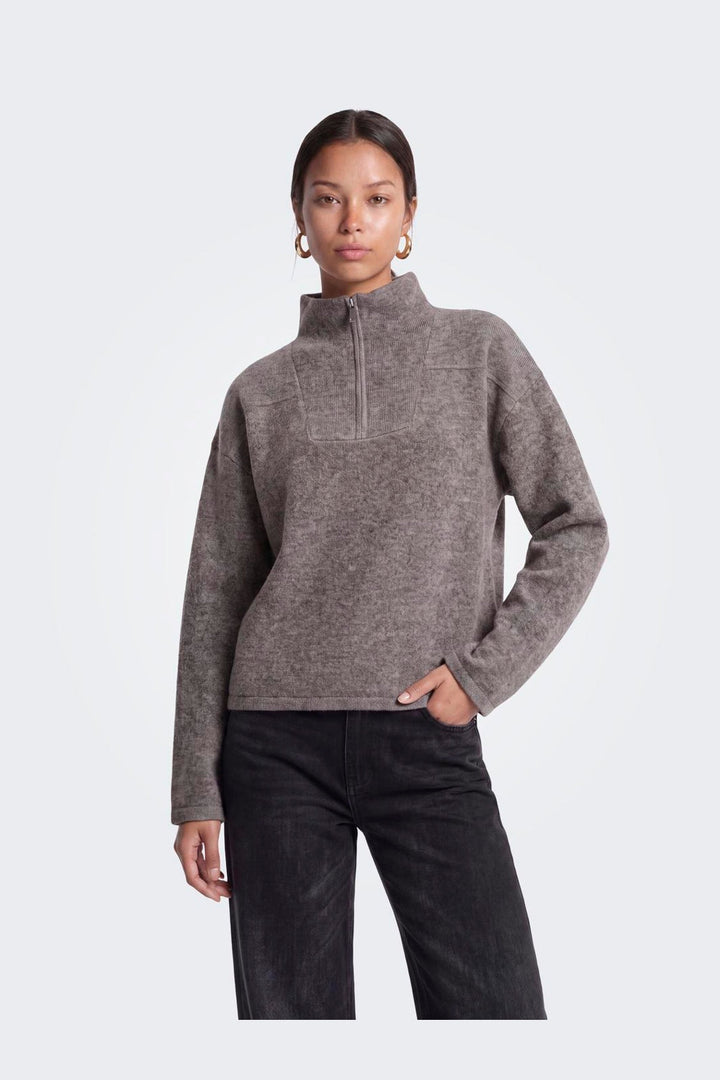 Only - Onlclara Ls Half Zip Knt - 5062024 Bracken Melange/Silver Zip