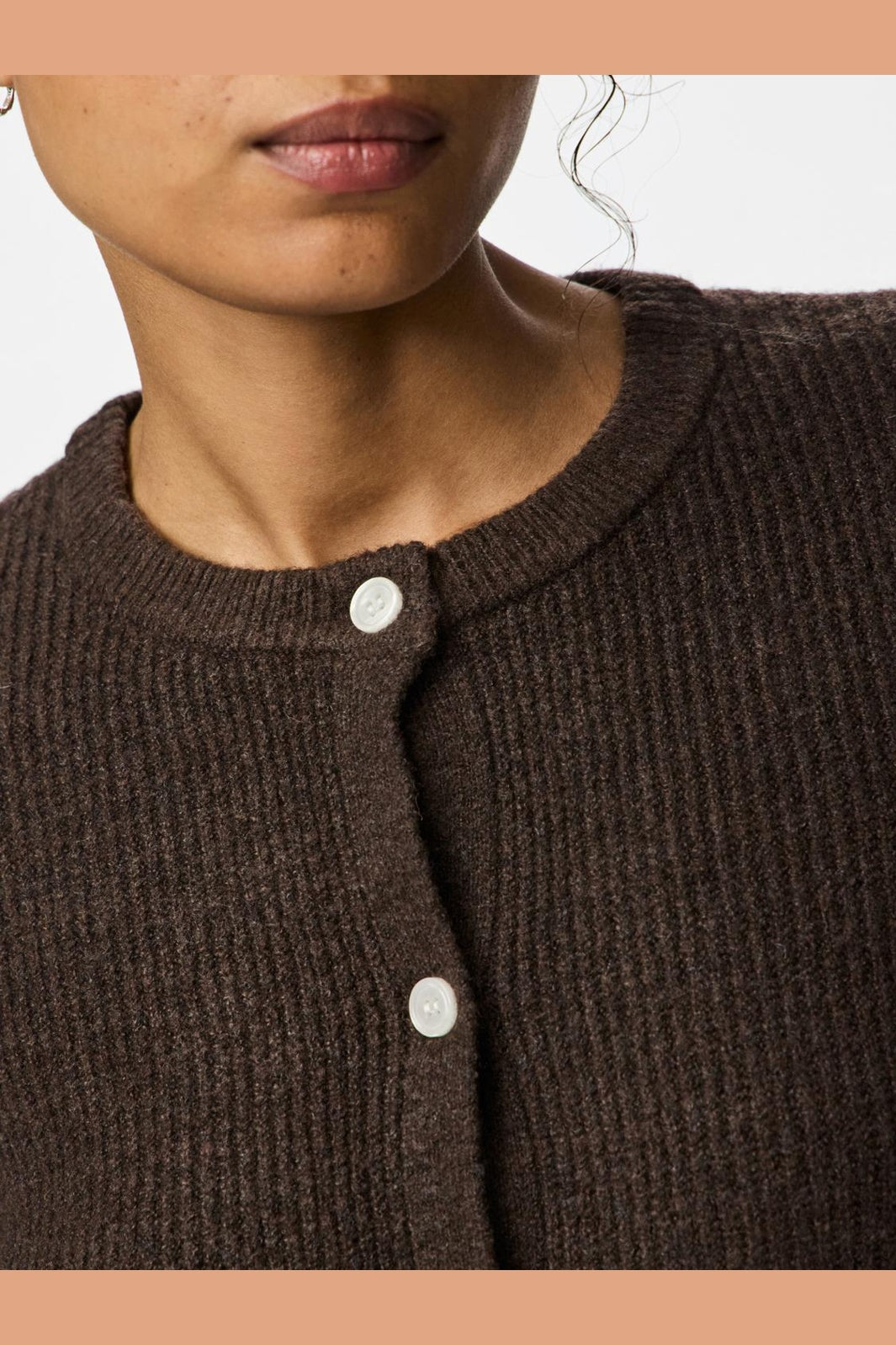 Pieces - Pcsilly Ls O-Neck Knit Cardigan - 4963882 Hot Fudge Melange