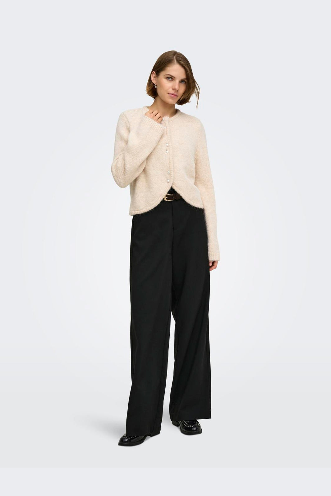 Only - Onlzaggie Ls Button Cardi Cc Knt - 5101282 Birch Mel/Pearl Button