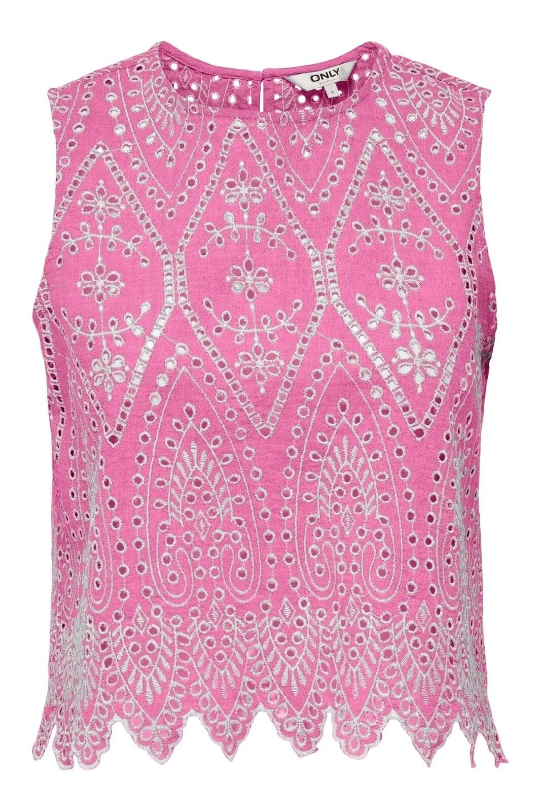 Only - Onltulum Sl Emb Top - 4764210 Fuchsia Pink Bright White Emb. Toppe 