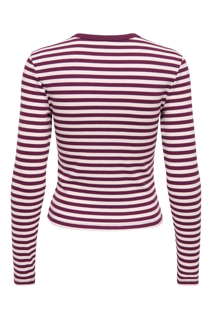 Only - Onlval L/S O-Neck Stripe Top - 5084119 Fig Pale Lilac (Mette) + Emb. Heart