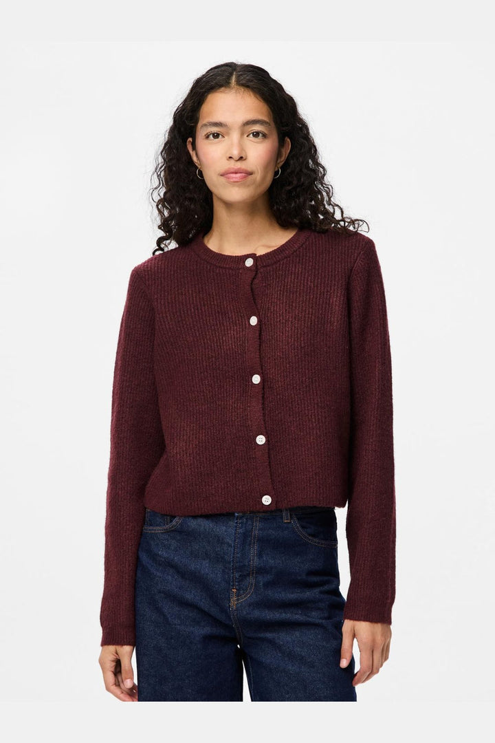 Pieces - Pcsilly Ls O-Neck Knit Cardigan - 4964322 Tawny Port Melange