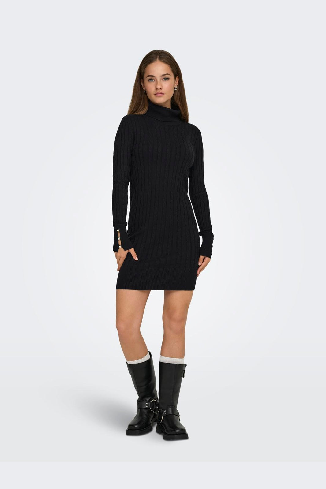 Only - Onllouis Ls Rollneck Cable Dress At Knt - 4932263 Black