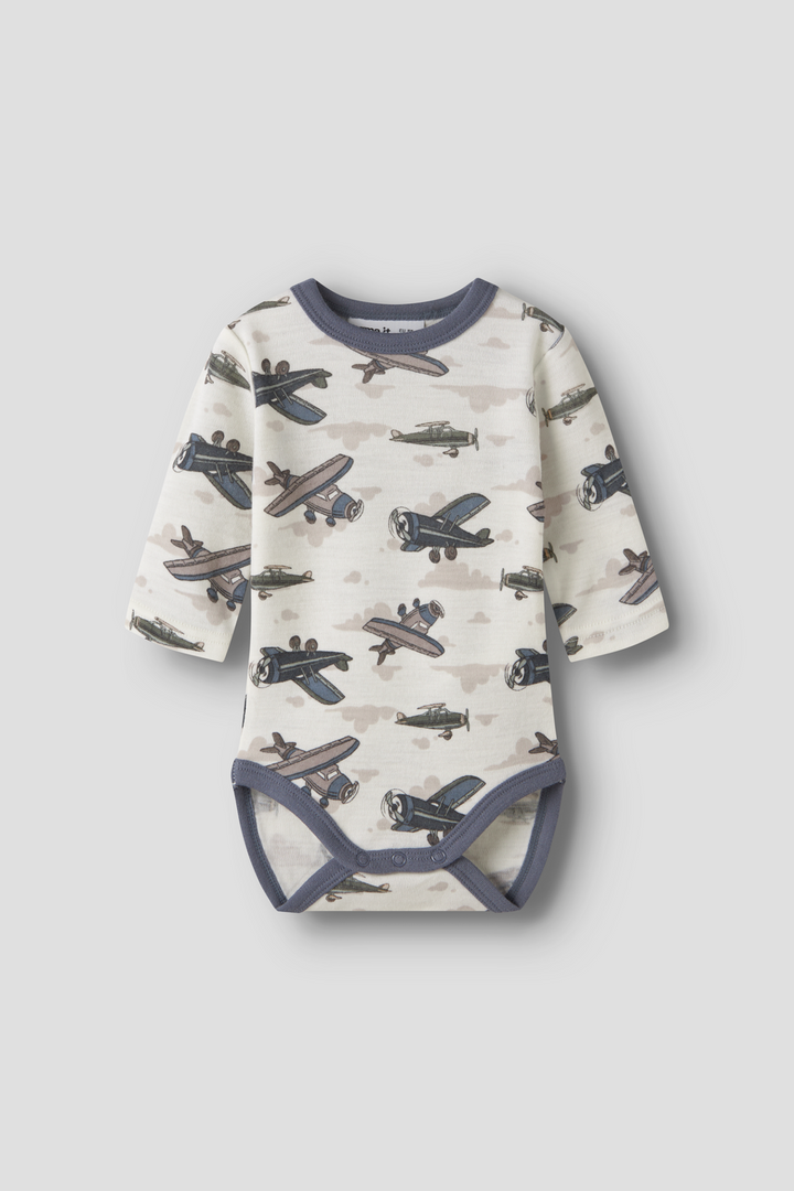 Name It - Nbmwillitus Wool Ls Body - 4951590 Snow White Airplanes