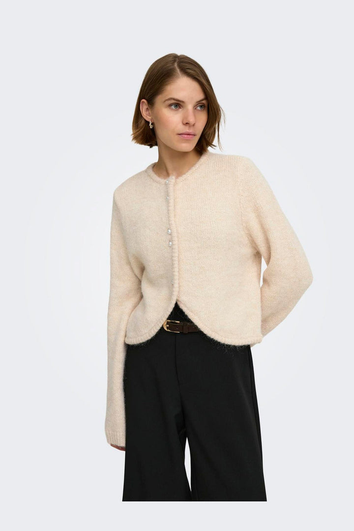 Only - Onlzaggie Ls Button Cardi Cc Knt - 5101282 Birch Mel/Pearl Button