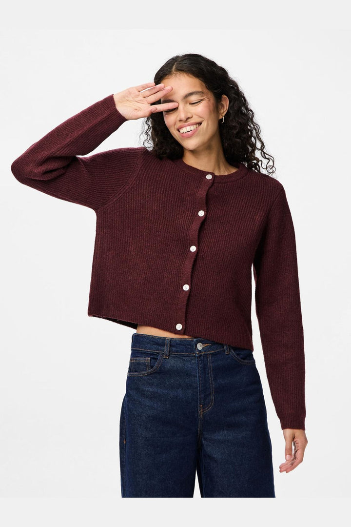 Pieces - Pcsilly Ls O-Neck Knit Cardigan - 4964322 Tawny Port Melange