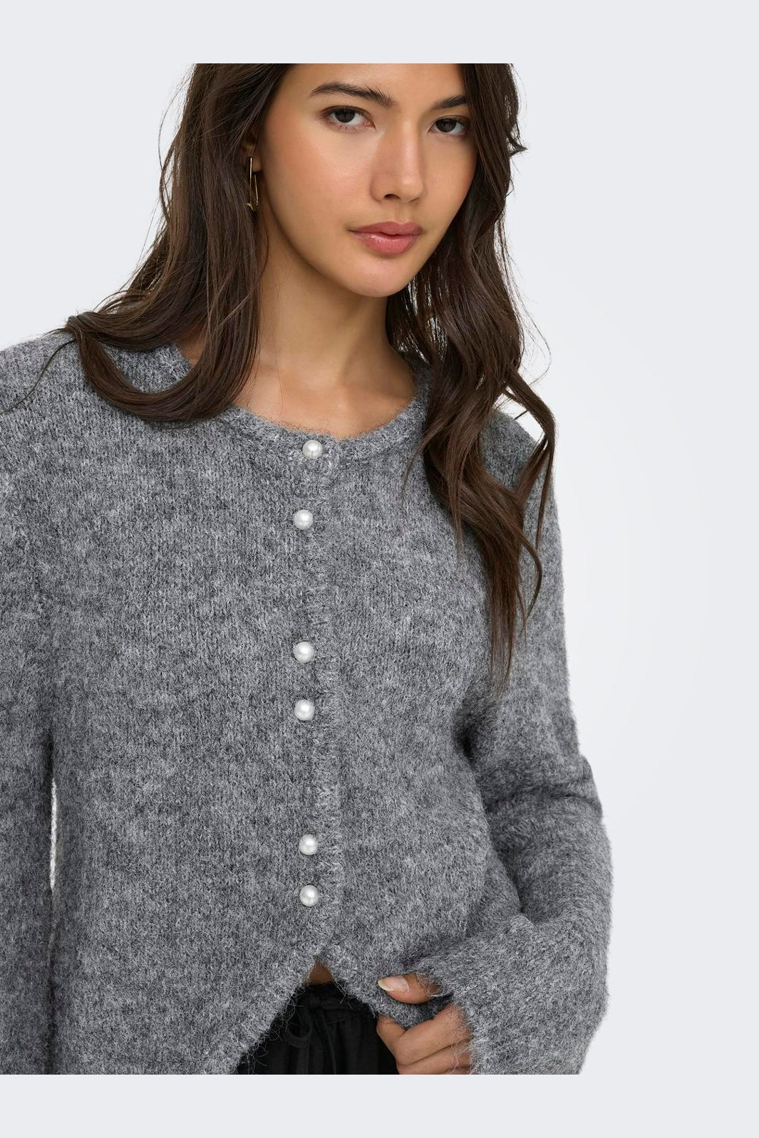 Only - Onlzaggie Ls Button Cardi Cc Knt - 5027936 Dark Grey Melange Pearl Button