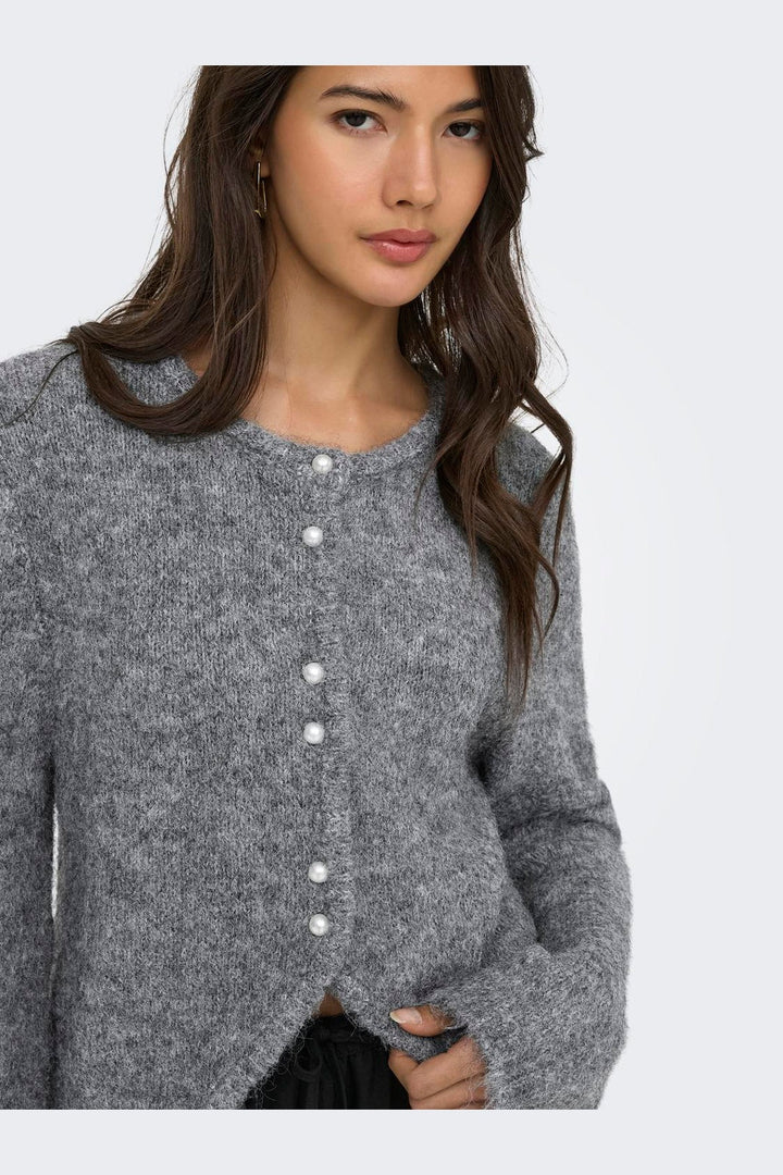 Only - Onlzaggie Ls Button Cardi Cc Knt - 5027936 Dark Grey Melange Pearl Button