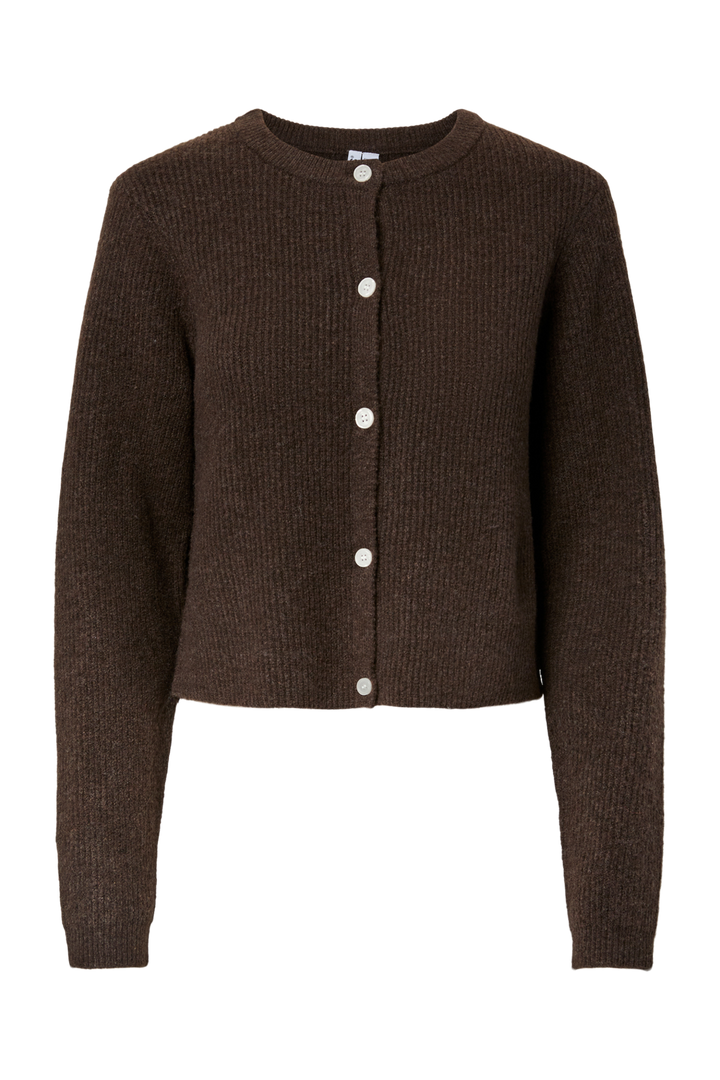 Pieces - Pcsilly Ls O-Neck Knit Cardigan - 4963882 Hot Fudge Melange