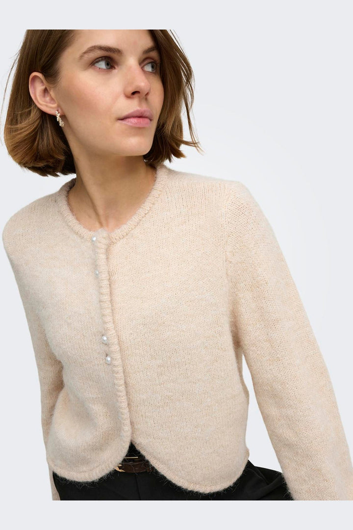 Only - Onlzaggie Ls Button Cardi Cc Knt - 5101282 Birch Mel/Pearl Button